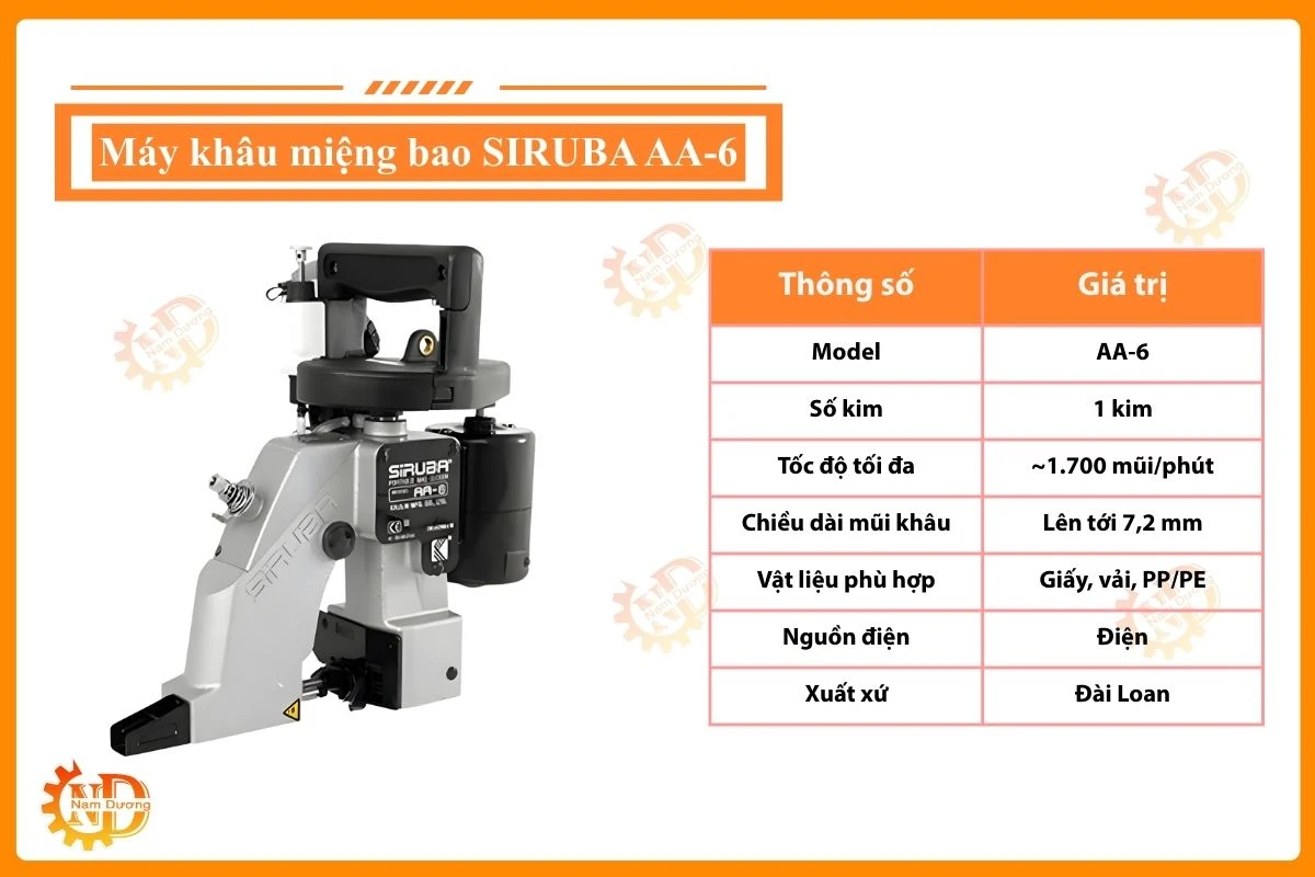 May khâu miệng bao SIRUBA AA-6