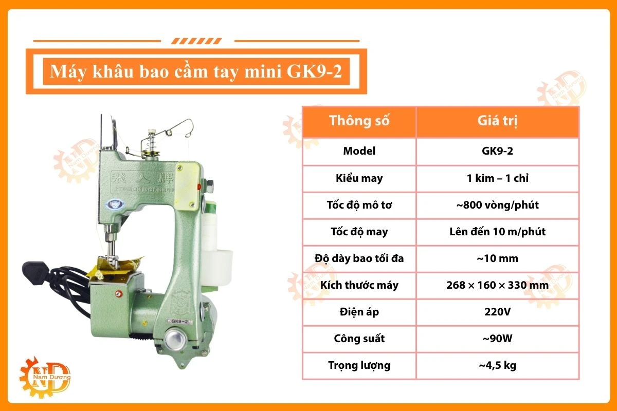 May khâu miệng bao mini GK9-2