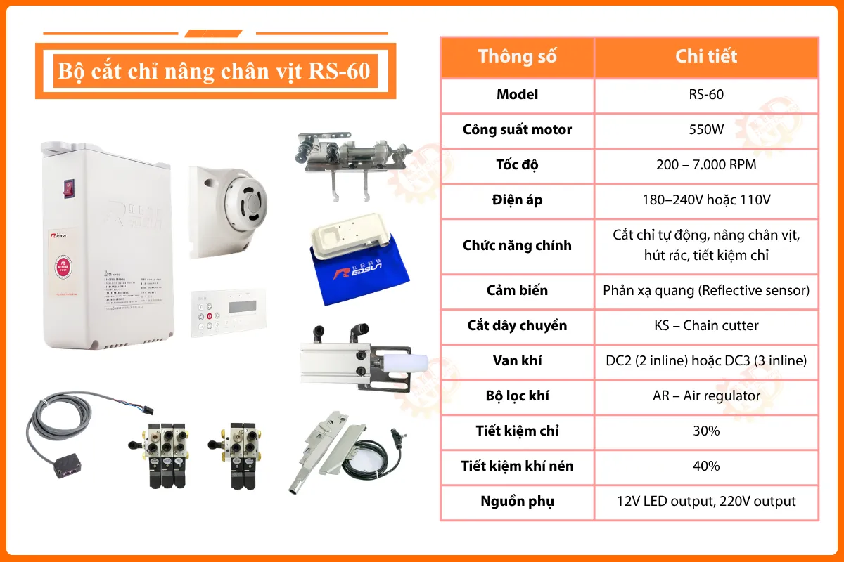 Bảng thông số bộ cắt chỉ RS-60