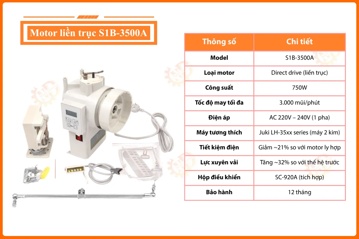 Bảng thông số mô tơ liền trục S1B-3500A