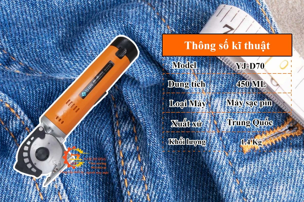 Máy cắt vải pin Lejiang YJ-D70 – lưỡi dao 70mm, công suất 170W, cắt dày 25mm