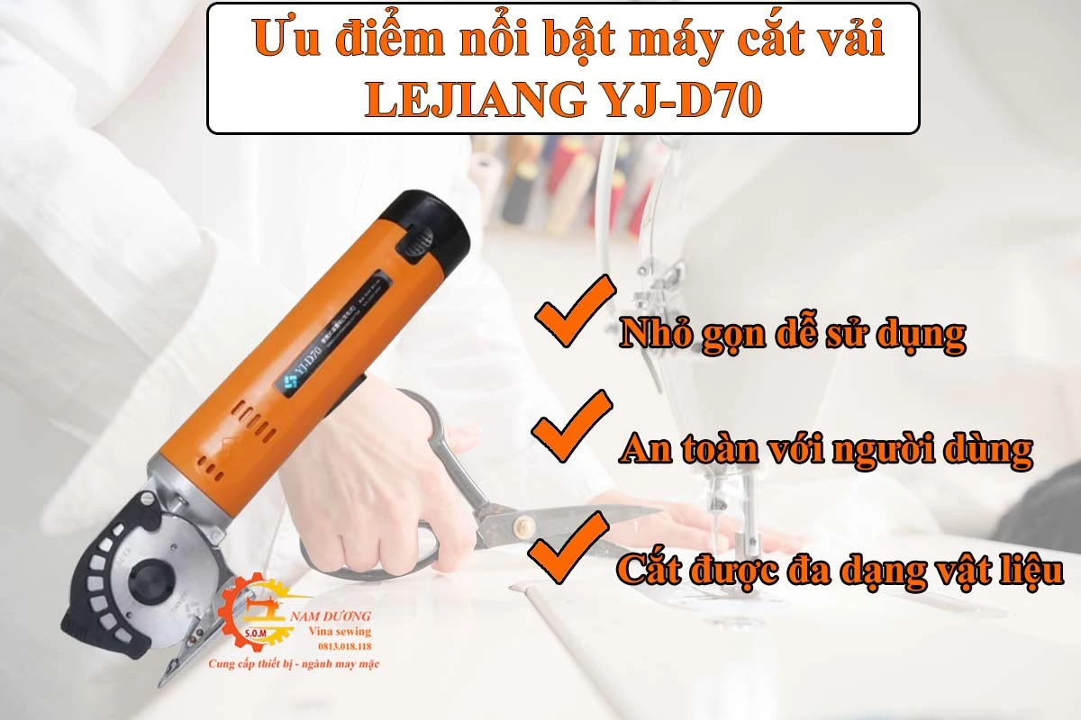 Máy cắt vải pin Lejiang YJ-D70 – lưỡi dao 70mm, công suất 170W, cắt dày 25mm