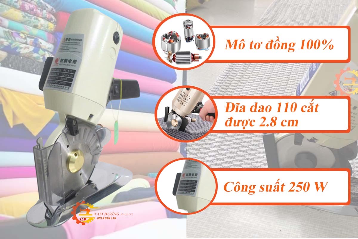 Máy cắt vải cầm tay RC-100 – lưỡi dao 100mm, công suất 250W, cắt dày 25mm